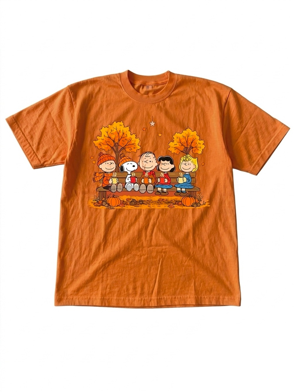 Snoopy and Friends Fall Pumpkins Bench Antique Orange T-Shirt